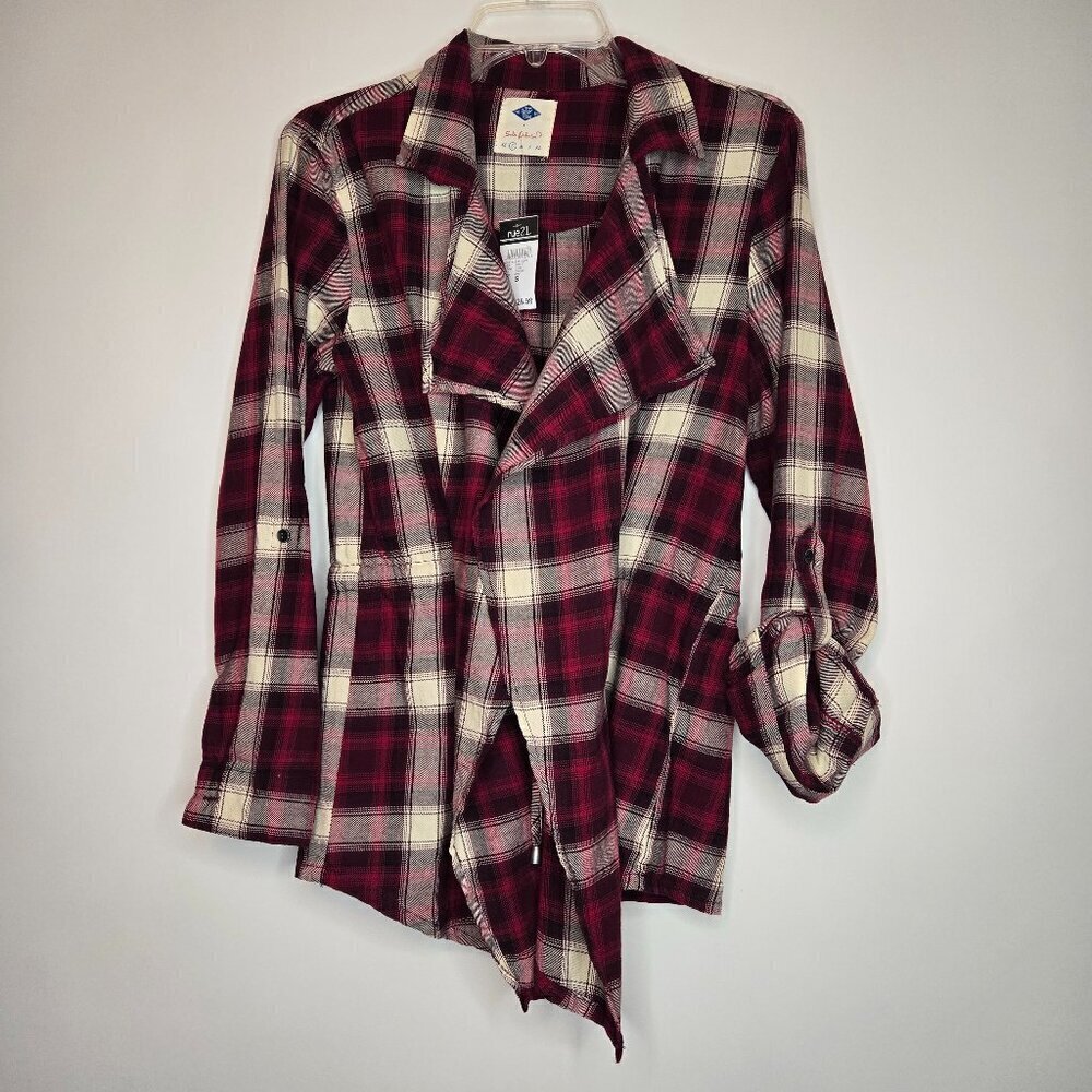 Wild Blue Sadie Robertson Red Plaid Cardigan Completer Shirt Top Sz S - Picture 4 of 16